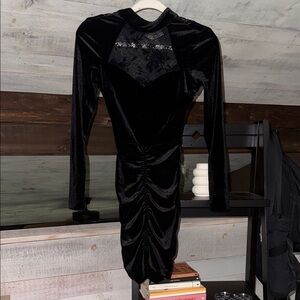 ZARA Black Ruched Bodycon Dress with Mock Neck